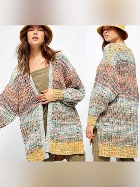Free People Dreaming Again Cardigan Mountain Breeze Space Dye Knit Size XS